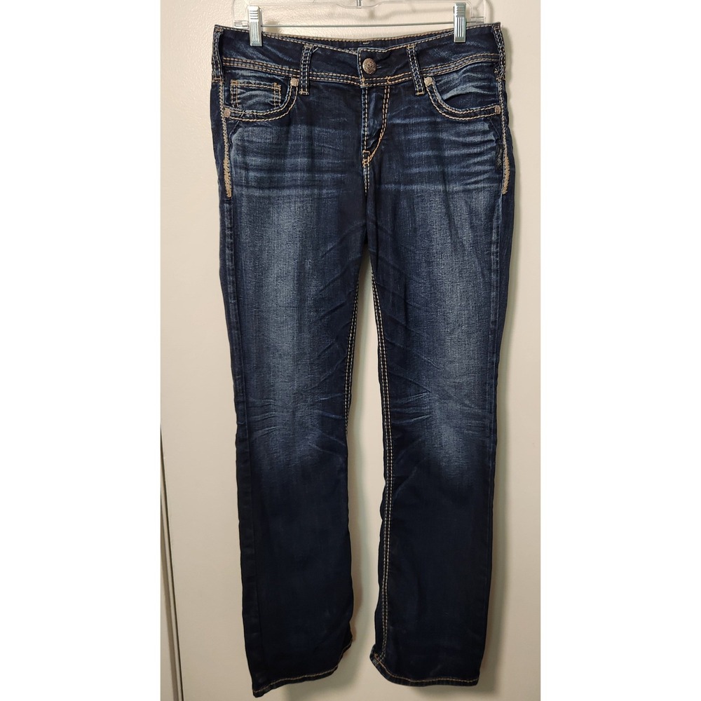 Silver Jeans Womens Suki Mid Rise Slim Boot Cut Dark Denim 30x29.5 Super Stretch